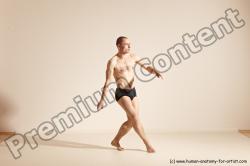 Underwear Gymnastic poses Man White Slim Bald Dancing Dynamic poses Academic